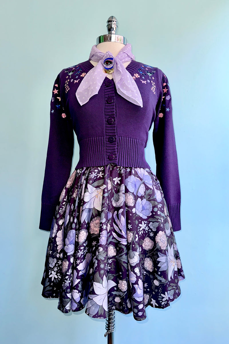 Lavender and Olive Floral Mini Skirt by Morning Witch
