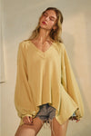Yellow Textured Balloon Sleeve Top