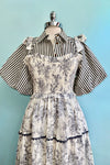 Charcoal and White Toile Smocked Midi Dress