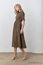 Navy and Brown Gingham Midi Dress