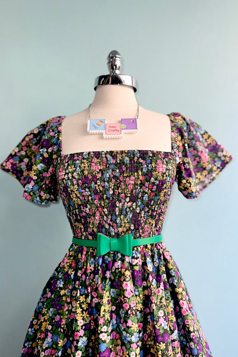 Purple Ditsy Floral Smocked Dress