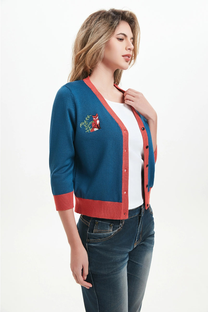 Fabled Fox Embroidered Skye Cardigan by Miss Lulo