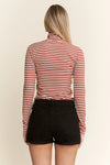 Rust Striped Jersey Turtleneck Top