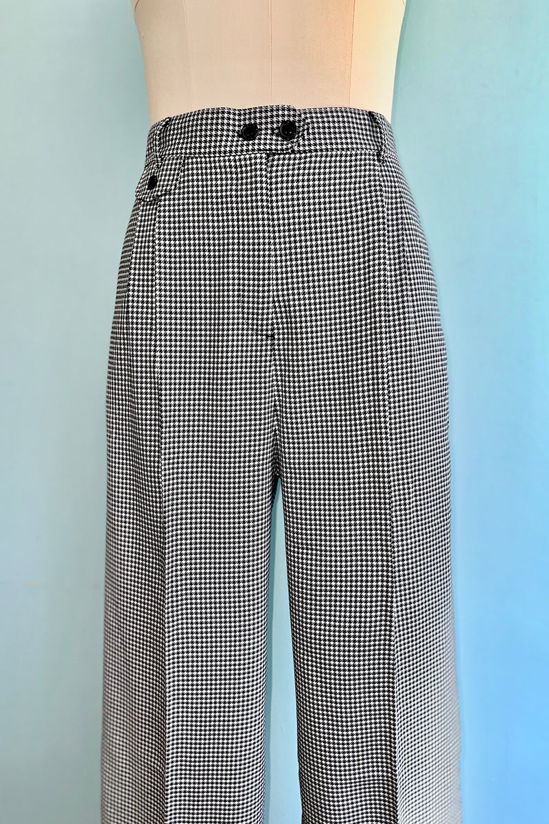 Black and White Houndstooth Wide Leg Teddy Pants by Hell Bunny