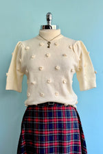 Ivory Short Sleeve Rosette Sweater