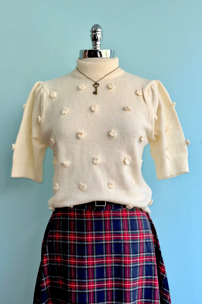 Ivory Short Sleeve Rosette Sweater