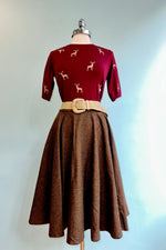 Burgundy Embroidered Deer Short Sleeve Sweater by Banned