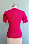 Hot Pink Short Sleeve Pointelle Sweater with Rhinestone Buttons