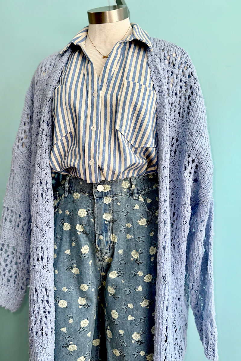 Blue Crochet Long Open Cardigan – Modern Millie
