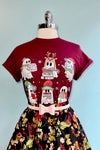Holiday Ghosts Reading T-Shirt in Burgundy