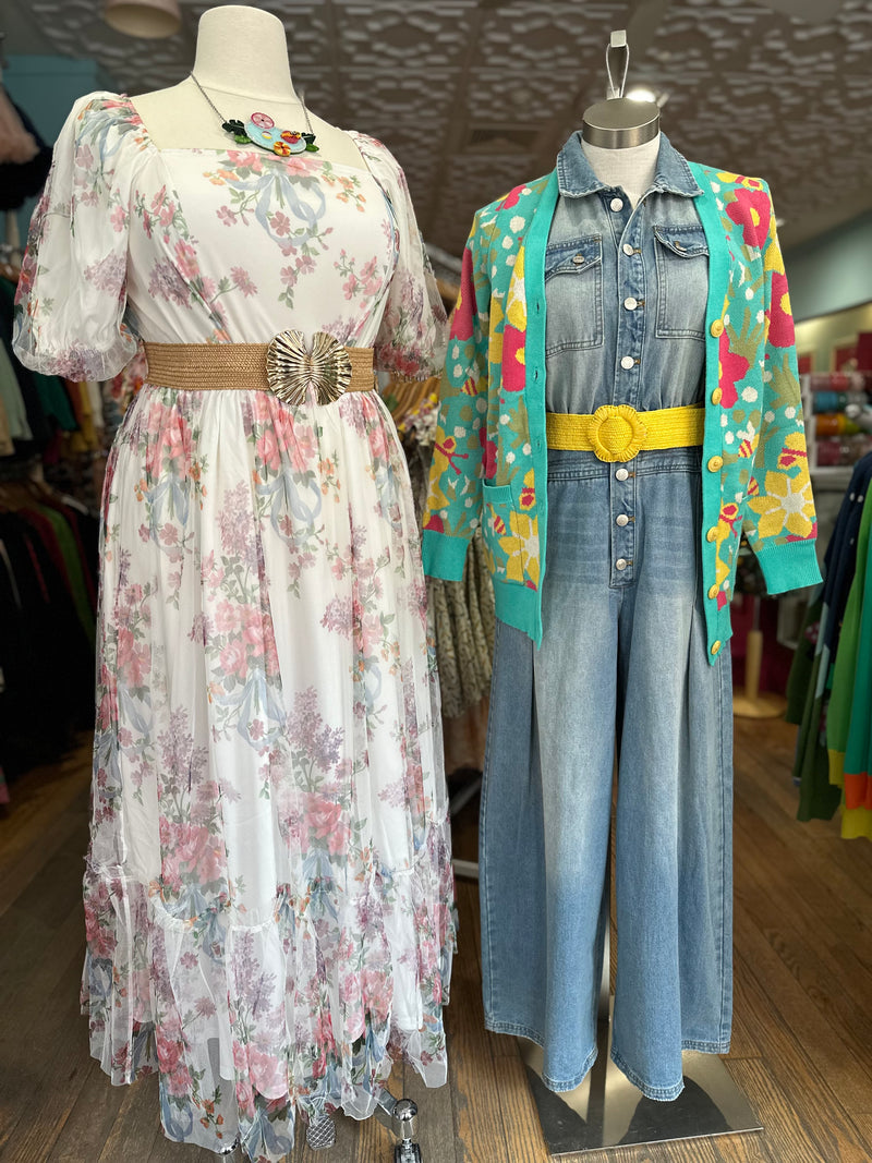Floral Tulle Smocked Midi Dress