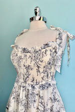 Charcoal and White Toile Smocked Midi Dress