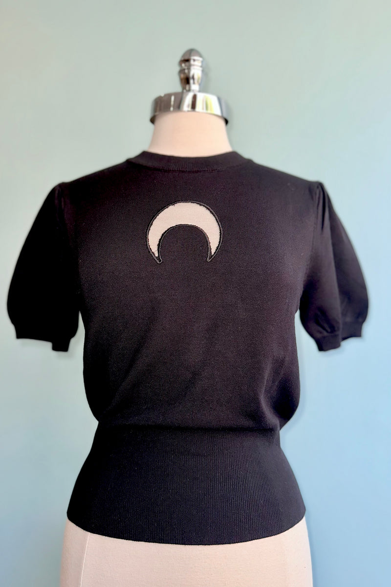 Black Moon Cutout Short Sleeve Sweater