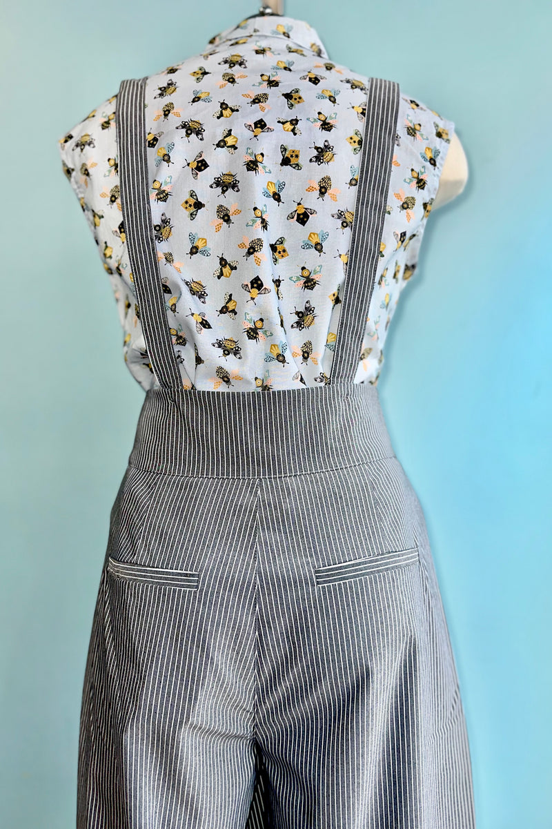 Grey Pinstripe High Waisted Suspender Pants by Voodoo Vixen