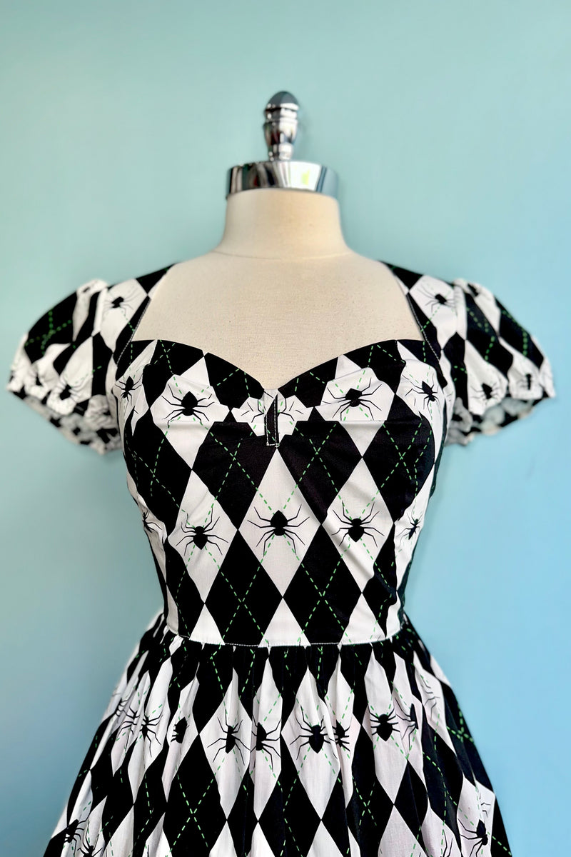 Regina Harlequin Spider Dress by Hell Bunny