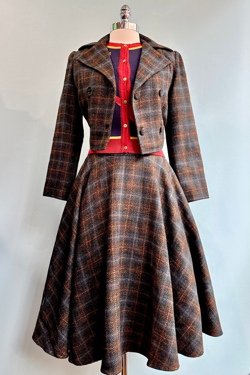 Brown and Navy Plaid Sophie Skirt by Timeless London