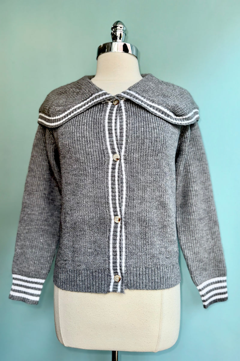 Grey Sailor Collar Cardigan Sweater by Compania Fantastica