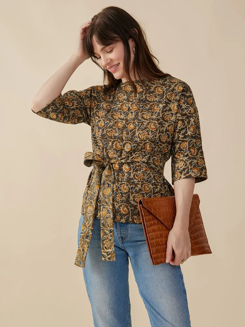 Olive Kalamkari Ruth Top by Mata Traders
