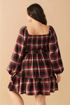 Red and Black Woven Plaid Mini Dress