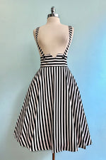 Black and White Striped Suspender Flare Skirt by Voodoo Vixen