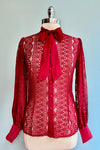 Burgundy Lace Tie-Neck Blouse