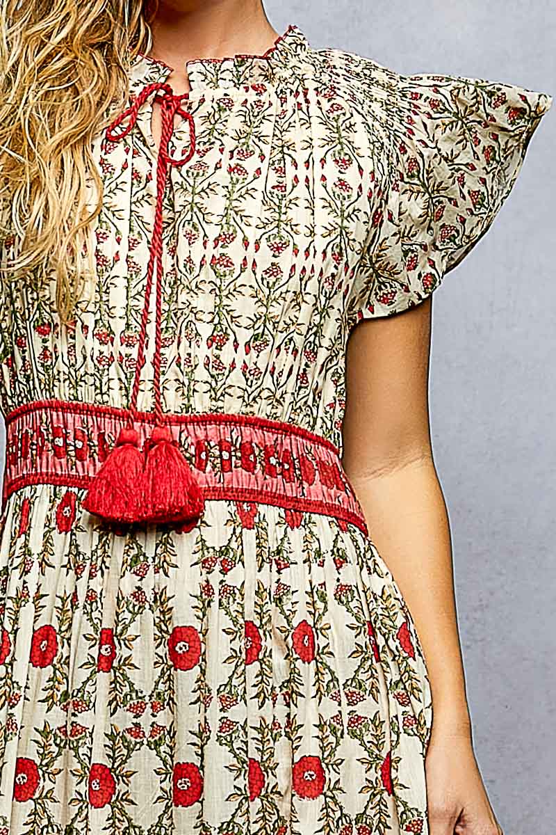 Floral Flowy Block Printed Maxi Dress by POL Clothing Large