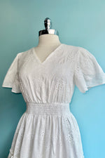 White Eyelet Flutter Sleeve Jackie Dress