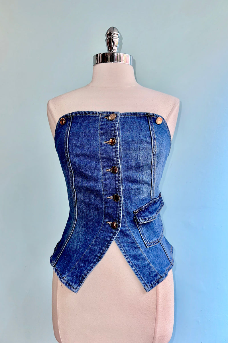 Denim Button Front Tank Vest