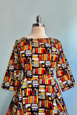 Book Print 3/4 Sleeve Rounded Neck Dress by Eva Rose