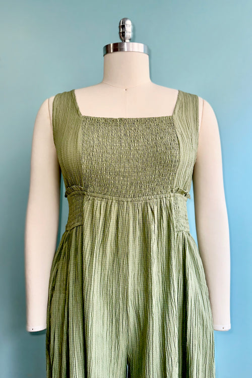 Sage Crinkled and Cropped Wide Leg Jumpsuit