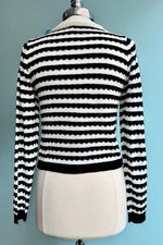 Black and White Cropped Collared Cardigan by Compania Fantastica