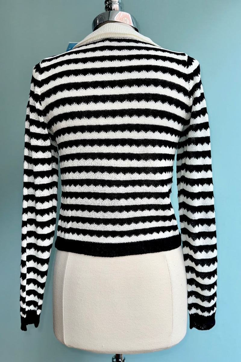 Black and White Cropped Collared Cardigan by Compania Fantastica