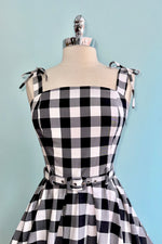 Black and White June Gingham Tie-Shoulder Sundress by Banned