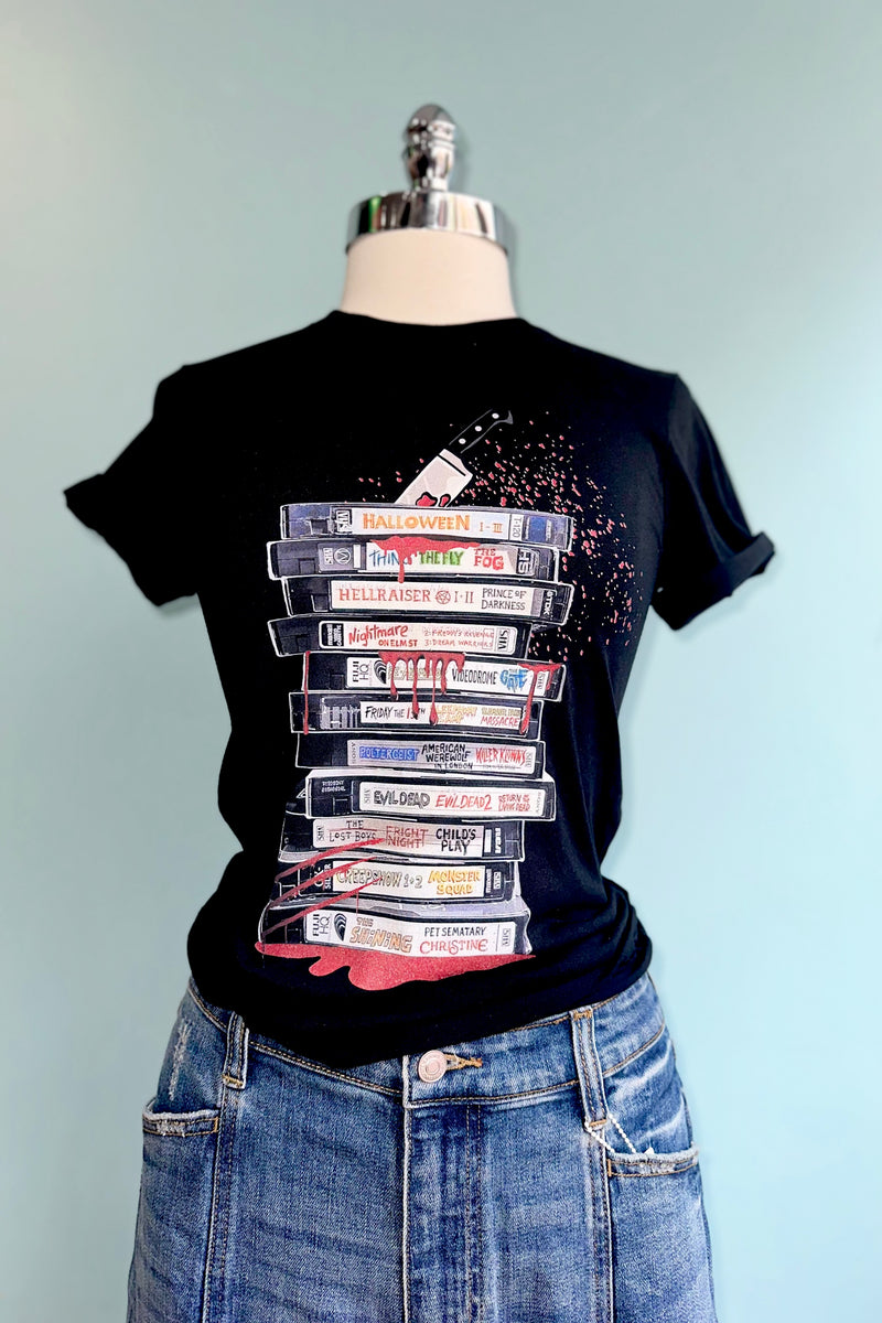 VHS Horror Movie T-Shirt in Black
