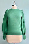 Rosemary Green Striped Blouson Sleeve Pullover Sweater
