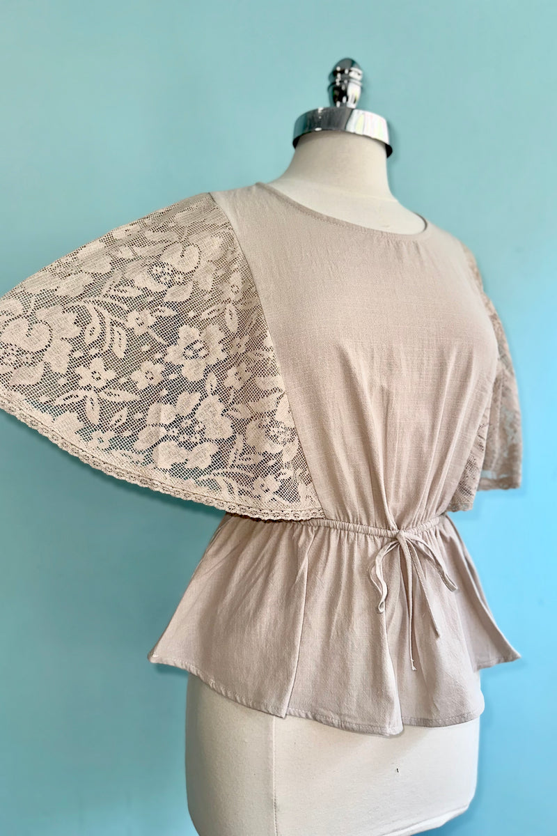 Lace Cape Sleeve Peplum Top in Ash – Modern Millie