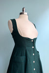 Emerald and Black Twill High-Waisted Suspender Skirt