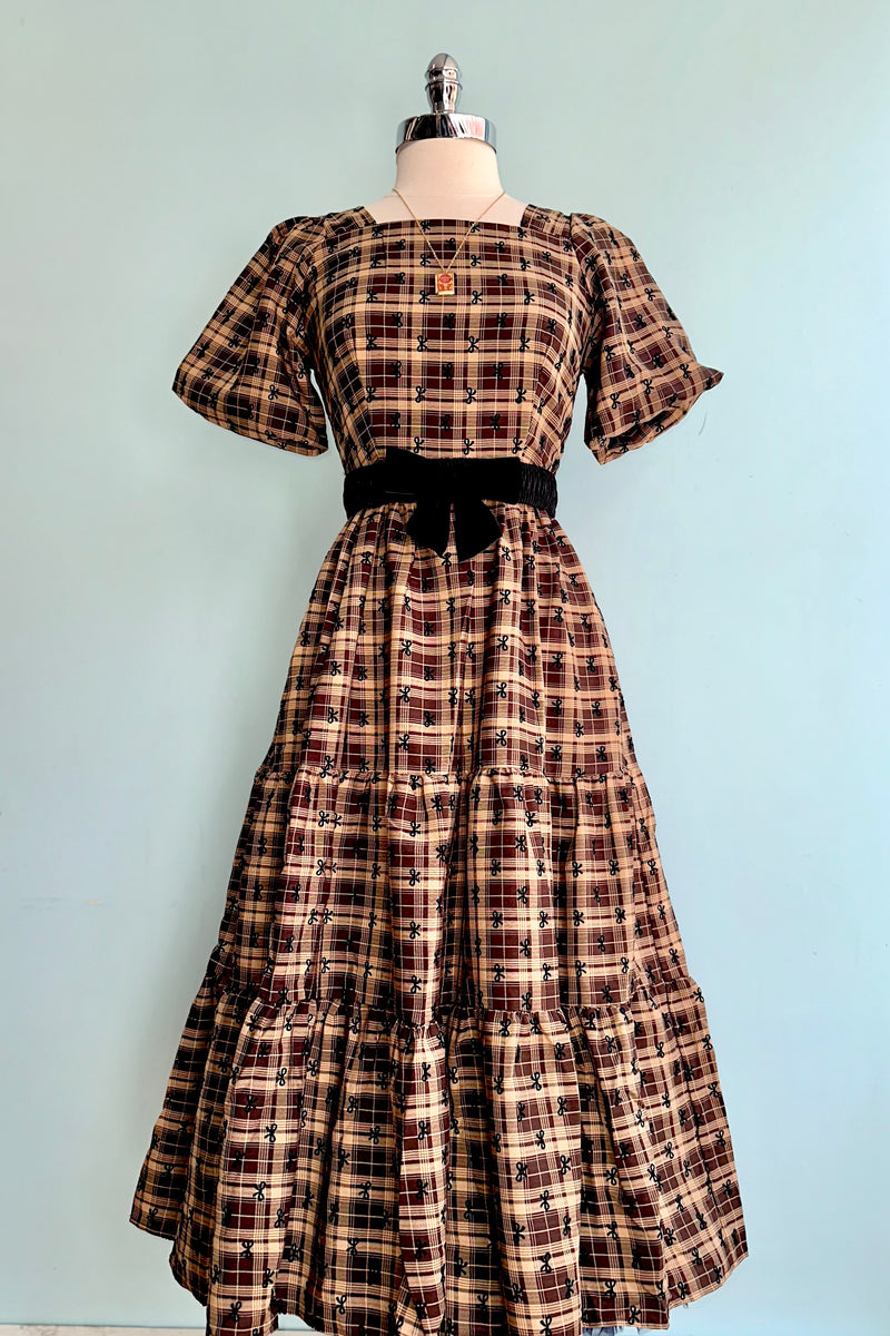 brown plaid midi dress Daphne plaid midi dress