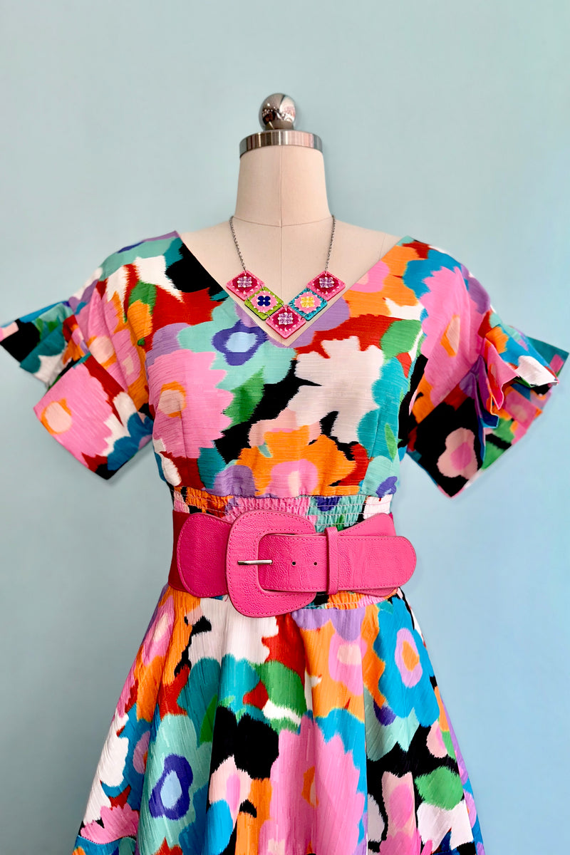 Bright Floral Ruffle Sleeve Midi Dress by Lili Sidonio