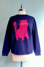 Navy Cat Print Sweater by Compania Fantastica