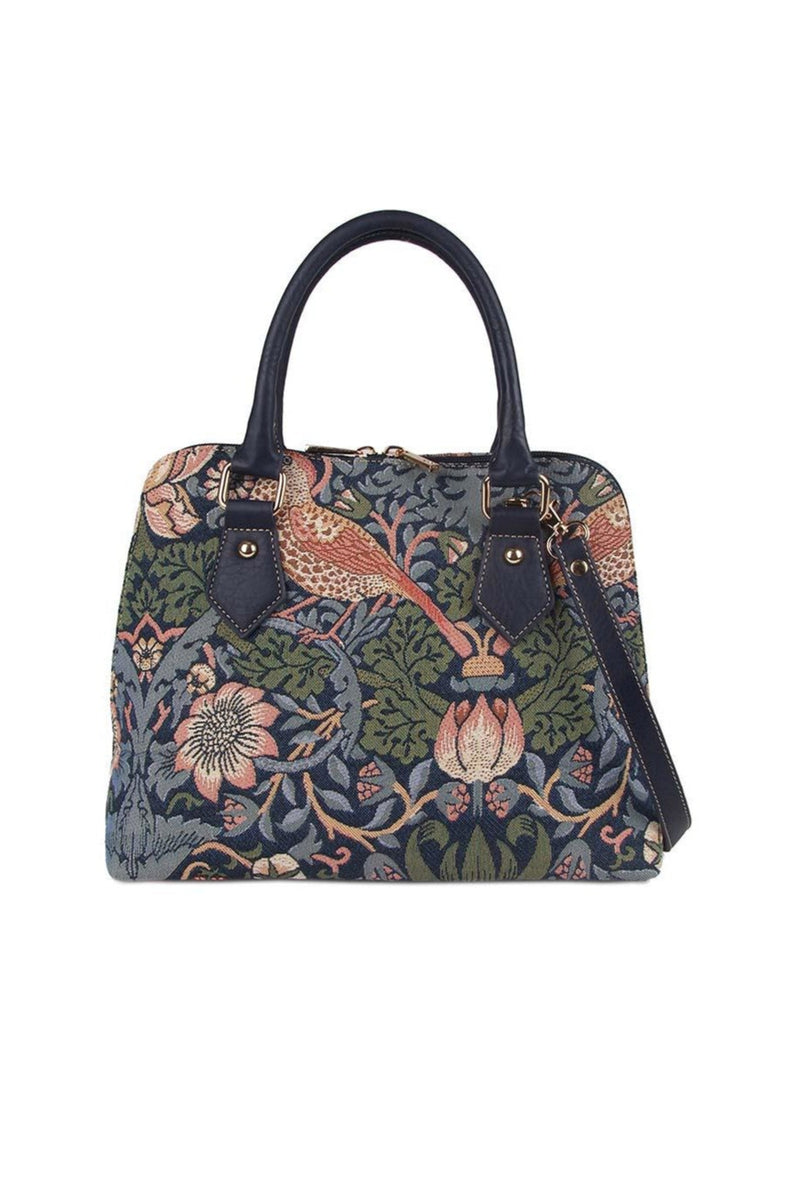 William Morris Strawberry Thief in Blue Tapestry Satchel Bag