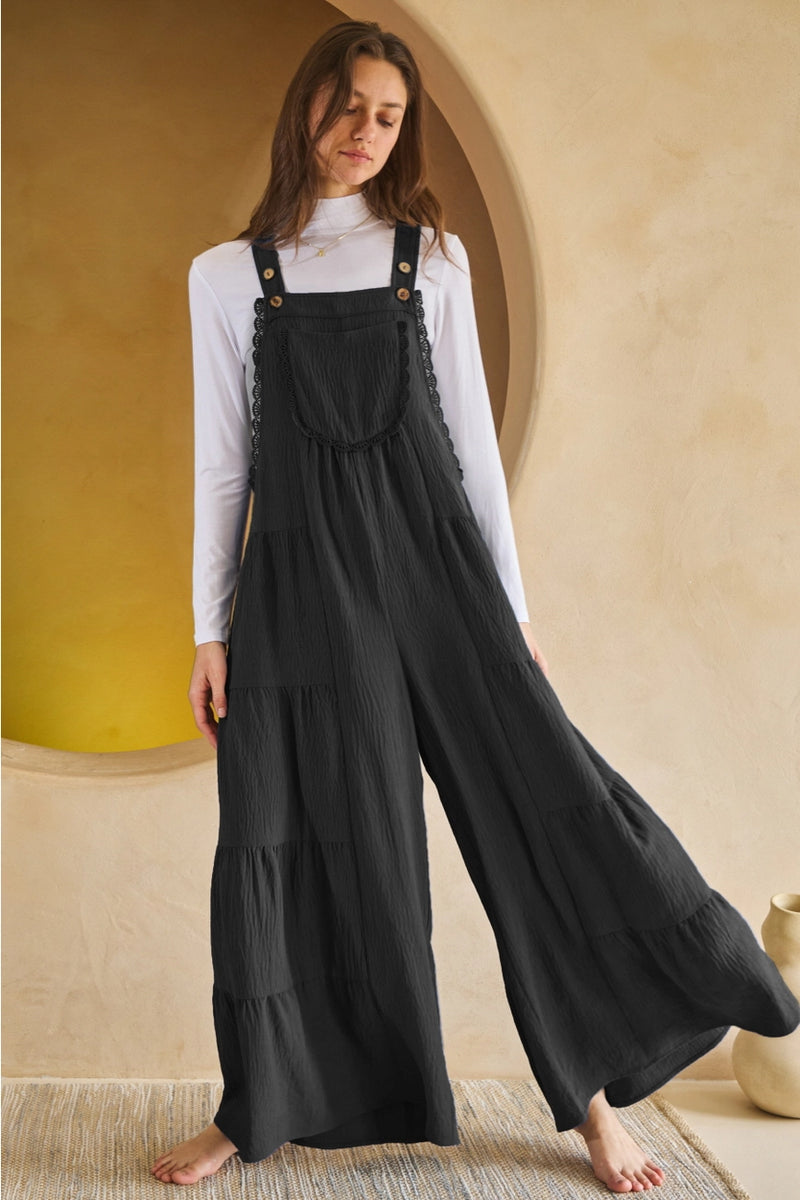 Black Wide Leg Tiered Jumpsuit