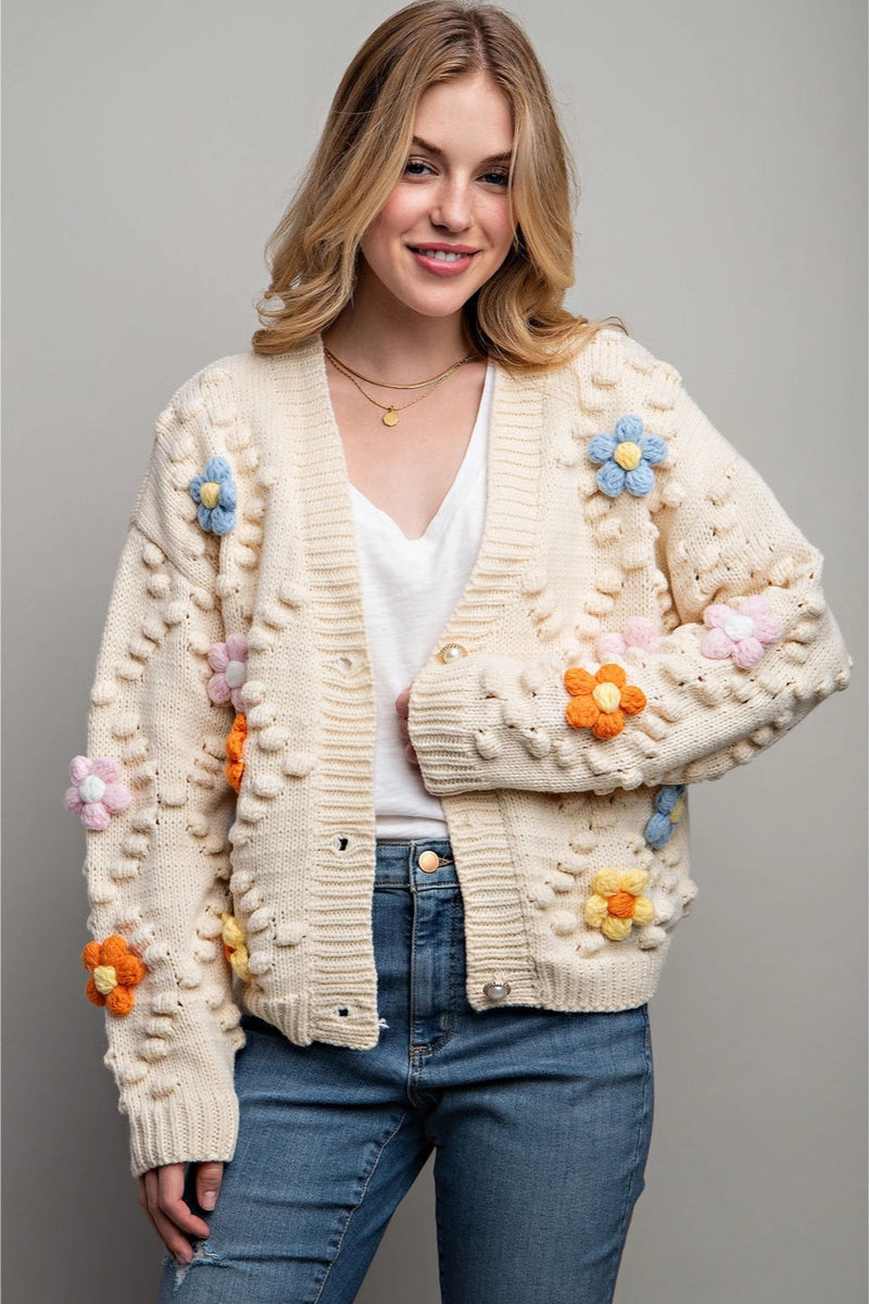 3D Flower Cardigan in Ivory