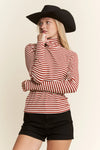 Rust Striped Jersey Turtleneck Top