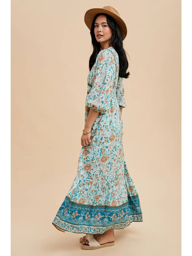 Seafoam Blue Puff Sleeve Maxi Dress