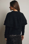 Cable Knit Capelet Cardigan with Velvet Bow in Black