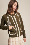 Olive Daisy Embroidered Trim Cardigan