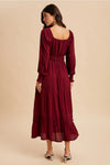 Gathered Square Neck Maxi Dress in Cherry