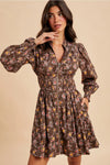 Zip Front Floral Mini Dress in Mocha