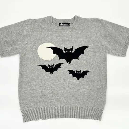 Bettie Bats Short Sleeve Grey Sweater by Astro Betty